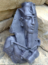 Load image into Gallery viewer, History Egyptian Pharaoh Akhenaten Amenhotep IV Sun god Sculptural wall relief bust Neo-Mfg 14"