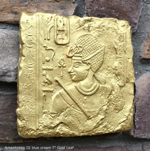 Load image into Gallery viewer, History Egyptian Amenhotep III blue crown Fragment Sculptural wall relief plaque www.Neo-Mfg.com 7" b17