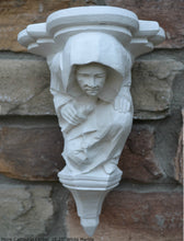 Load image into Gallery viewer, Gargoyle Monk Cathedral wall Shelf corbel Grotesque goblin sculpture www.NEO-MFG.com 10.25" Medieval