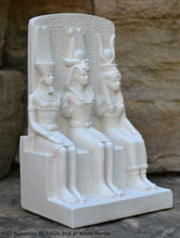 Load image into Gallery viewer, History Egyptian triad Ramesses II, Amun, Mut attributes of the goddess Hathor Artifact Sculpture 6" www.Neo-Mfg.com museum reproduction