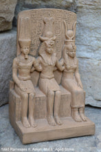 Load image into Gallery viewer, History Egyptian triad Ramesses II, Amun, Mut attributes of the goddess Hathor Artifact Sculpture 6" www.Neo-Mfg.com museum reproduction