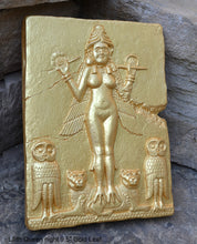 Load image into Gallery viewer, Babylonian Burney Relief Queen of Night GODDESS ISHTAR Mesopotamia Sculptural wall relief carving plaque www.Neo-Mfg.com 9.5" Museum m16
