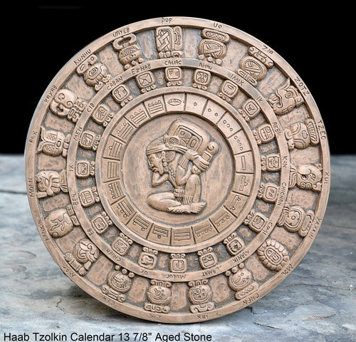 History MAYAN AZTEC Haab Tzolkin CALENDAR Sculptural wall relief plaque 10 3/8