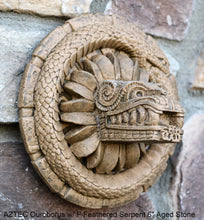 Load image into Gallery viewer, History MAYAN AZTEC Ouroborus w/ F Feathered Serpent 6" Sculptural wall relief plaque 6" www.Neo-Mfg.com