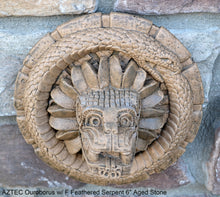 Load image into Gallery viewer, History MAYAN AZTEC Ouroborus w/ F Feathered Serpent 6" Sculptural wall relief plaque 6" www.Neo-Mfg.com