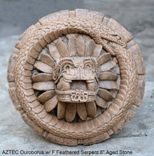 Load image into Gallery viewer, History MAYAN AZTEC Ouroborus w/ F Feathered Serpent 6" Sculptural wall relief plaque 6" www.Neo-Mfg.com