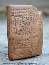 Load image into Gallery viewer, Sumerian Cuneiform tablet Bi-Lingual Akkadian Sumerian sculptural www.Neo-Mfg.com 3 3/16" Museum reproduction C4