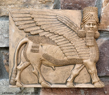 Load image into Gallery viewer, Historical Assyrian Lamassu winged Bull wall Sculpture www.Neo-Mfg.com 10" Mesopotamia d17