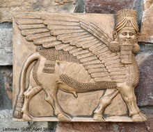 Load image into Gallery viewer, Historical Assyrian Lamassu winged Bull wall Sculpture www.Neo-Mfg.com 10" Mesopotamia d17