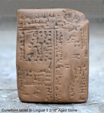 Load image into Gallery viewer, Sumerian Cuneiform tablet Bi-Lingual Akkadian Sumerian sculptural www.Neo-Mfg.com 3 3/16" Museum reproduction C4