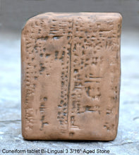 Load image into Gallery viewer, Sumerian Cuneiform tablet Bi-Lingual Akkadian Sumerian sculptural www.Neo-Mfg.com 3 3/16" Museum reproduction C4