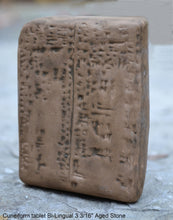 Load image into Gallery viewer, Sumerian Cuneiform tablet Bi-Lingual Akkadian Sumerian sculptural www.Neo-Mfg.com 3 3/16" Museum reproduction C4