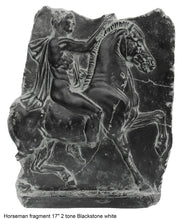Load image into Gallery viewer, Roman Greek Horseman Figure Sculptural Wall frieze plaque Fragment relief 1st century B.C. Greek. 1907 www.Neo-Mfg.com 17"