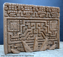 Load image into Gallery viewer, Peru Inca Mesoamerican Sun temple fragment carving Sculptural wall relief plaque 14.75" www.Neo-Mfg.com