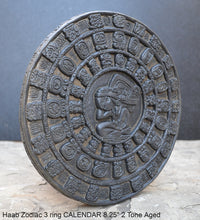 Load image into Gallery viewer, History MAYAN AZTEC Haab Zodiac 3 ring CALENDAR Sculptural wall relief plaque 8.25" Museum Quality www.Neo-Mfg.com n13