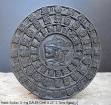Load image into Gallery viewer, History MAYAN AZTEC Haab Zodiac 3 ring CALENDAR Sculptural wall relief plaque 8.25" Museum Quality www.Neo-Mfg.com n13