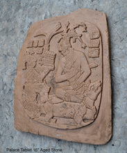 Load image into Gallery viewer, Aztec Mayan Mesoamerican Oval Palace tomb Palenque temple fragment carving Sculptural wall relief plaque 16.125&quot; www.Neo-Mfg.com

