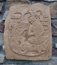 Load image into Gallery viewer, Aztec Mayan Mesoamerican Oval Palace tomb Palenque temple fragment carving Sculptural wall relief plaque 16.125" www.Neo-Mfg.com