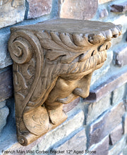 Load image into Gallery viewer, French Man Wall Corbel Bracket carving Sculptural wall relief plaque 11.125" www.Neo-Mfg.com Face Head