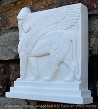 Load image into Gallery viewer, Historical Assyrian Lamassu Nimrud Palace guardians winged Bull Sculpture www.Neo-Mfg.com 8.5" Mesopotamia - Flat on back side - Face Left