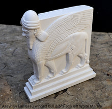 Load image into Gallery viewer, Historical Assyrian Lamassu Nimrud Palace guardians winged Bull Sculpture www.Neo-Mfg.com 8.5" Mesopotamia - Flat on back side - Face Left