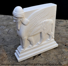 Load image into Gallery viewer, Historical Assyrian Lamassu Nimrud Palace guardians winged Bull Sculpture www.Neo-Mfg.com 8.5" Mesopotamia - Flat on back side - Face Left
