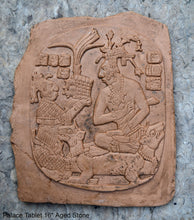 Load image into Gallery viewer, Aztec Mayan Mesoamerican Oval Palace tomb Palenque temple fragment carving Sculptural wall relief plaque 16.125" www.Neo-Mfg.com