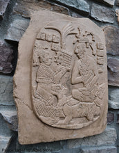 Load image into Gallery viewer, Aztec Mayan Mesoamerican Oval Palace tomb Palenque temple fragment carving Sculptural wall relief plaque 16.125" www.Neo-Mfg.com