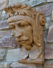 Load image into Gallery viewer, French Man Wall Corbel Bracket carving Sculptural wall relief plaque 11.125" www.Neo-Mfg.com Face Head