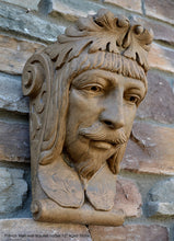 Load image into Gallery viewer, French Man Wall Corbel Bracket carving Sculptural wall relief plaque 11.125" www.Neo-Mfg.com Face Head