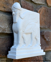 Load image into Gallery viewer, Historical Assyrian Lamassu Nimrud Palace guardians winged Bull Sculpture www.Neo-Mfg.com 8.5" Mesopotamia - Flat on back side - Face Left