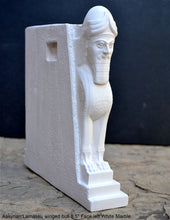 Load image into Gallery viewer, Historical Assyrian Lamassu Nimrud Palace guardians winged Bull Sculpture www.Neo-Mfg.com 8.5" Mesopotamia - Flat on back side - Face Left