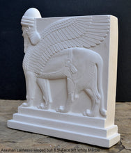Load image into Gallery viewer, Historical Assyrian Lamassu Nimrud Palace guardians winged Bull Sculpture www.Neo-Mfg.com 8.5" Mesopotamia - Flat on back side - Face Left