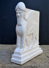 Load image into Gallery viewer, Historical Assyrian Lamassu Nimrud Palace guardians winged Bull Sculpture www.Neo-Mfg.com 8.5" Mesopotamia - Flat on back side - Face Left