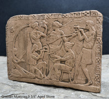 Load image into Gallery viewer, Roman Greek Musician Figure2 Sculptural Wall frieze plaque Fragment www.Neo-Mfg.com 9 5/8&quot; tall d3
