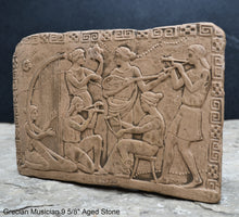 Load image into Gallery viewer, Roman Greek Musician Figure2 Sculptural Wall frieze plaque Fragment www.Neo-Mfg.com 9 5/8" d3