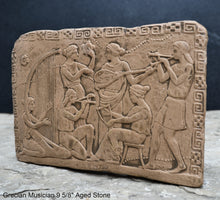 Load image into Gallery viewer, Roman Greek Musician Figure2 Sculptural Wall frieze plaque Fragment www.Neo-Mfg.com 9 5/8" d3