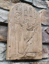 Load image into Gallery viewer, Egyptian Ramesses IV Seth herwenemef in Adoration before Ptah stele Plaque Artifact Sculpture 12" www.Neo-Mfg.com Museum Reproduction