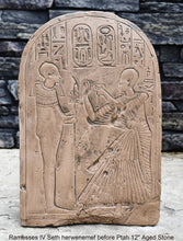 Load image into Gallery viewer, Egyptian Ramesses IV Seth herwenemef in Adoration before Ptah stele Plaque Artifact Sculpture 12" www.Neo-Mfg.com Museum Reproduction