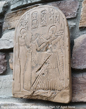 Load image into Gallery viewer, Egyptian Ramesses IV Seth herwenemef in Adoration before Ptah stele Plaque Artifact Sculpture 12" www.Neo-Mfg.com Museum Reproduction