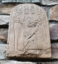 Load image into Gallery viewer, Egyptian Ramesses IV Seth herwenemef in Adoration before Ptah stele Plaque Artifact Sculpture 12" www.Neo-Mfg.com Museum Reproduction