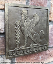 Load image into Gallery viewer, Assyrian Persian Winged Sphinx from the Palace of Darius Sculpture reproduction art 8" www.Neo-Mfg.com Museum Reproduction g26