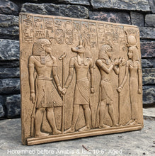 Load image into Gallery viewer, Egyptian Horemheb Pharaoh before Anubis & Isis sculpture wall art frieze www.Neo-Mfg.com 10.5" h3