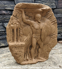 Load image into Gallery viewer, Roman Greek Spartan Leonidas battle of thermopylae Sculptural Wall frieze plaque Fragment relief www.Neo-Mfg.com 14"