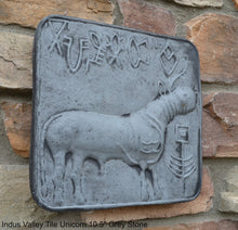 Load image into Gallery viewer, Indus Valley Cow metal plate tin sculpture wall plaque Mohenjo-Daro seal Pashupati www.NEO-MFG.com 10.5"