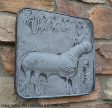 Load image into Gallery viewer, Indus Valley Cow metal plate tin sculpture wall plaque Mohenjo-Daro seal Pashupati www.NEO-MFG.com 10.5&quot;
