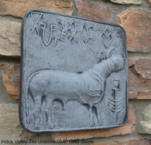 Load image into Gallery viewer, Indus Valley Cow metal plate tin sculpture wall plaque Mohenjo-Daro seal Pashupati www.NEO-MFG.com 10.5"