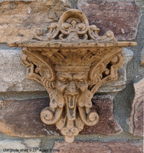 Load image into Gallery viewer, Gargoyle Satyr wall Shelf corbel Grotesque goblin sculpture www.NEO-MFG.com 9.25" winged greenman leaf face