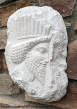 Load image into Gallery viewer, Assyrian Relief head of a Persian nobleman Persian Persepolis wall plaque art Sculpture 12" www.Neo-Mfg.com Museum reproduction