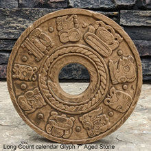 Load image into Gallery viewer, History Aztec Maya Long Count calendar Glyph Artifact Carved Stone Sculpture Statue 7" Tall www.Neo-Mfg.com b12